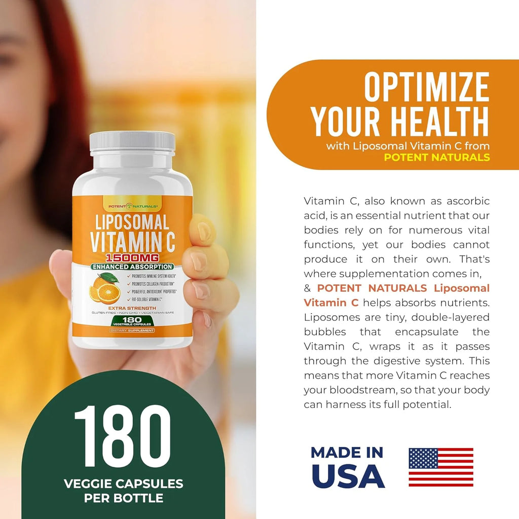 1500mg Liposomal Vitamin C Supplement 180 Capsules Z88576