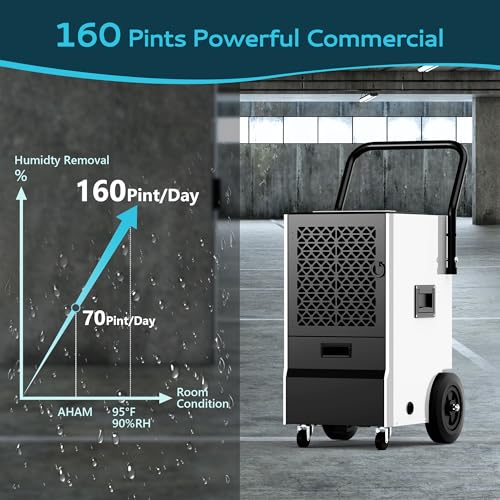 160 Pints Commercial Dehumidifier with Drain Hose, Timer and 4 Wheels M124619