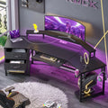 Black L Shaped Gaming Desk with LED Lights, Power Strip, 2 Fabric Drawers, Storage Shelf, Keyboard Tray S8951