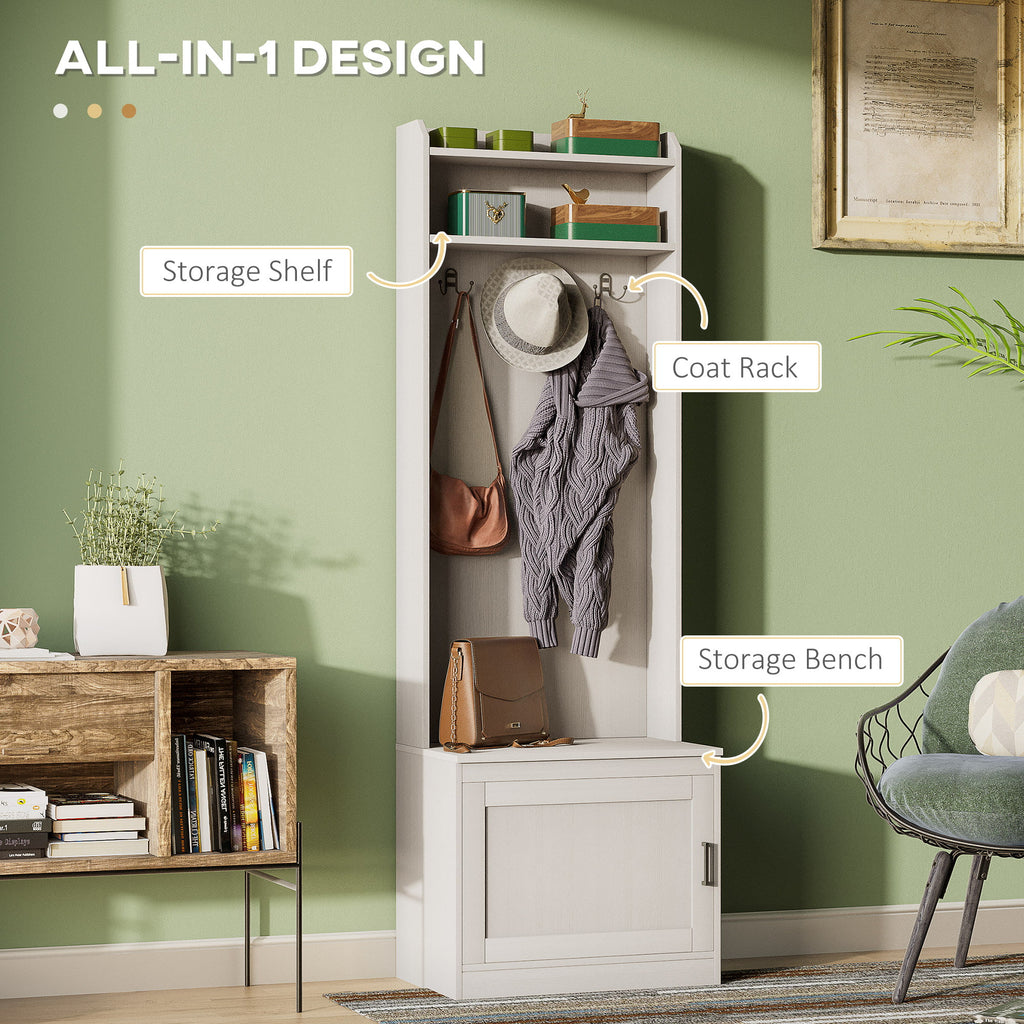 White Hall Tree with Shoe Storage Bench and Coat Rack K227