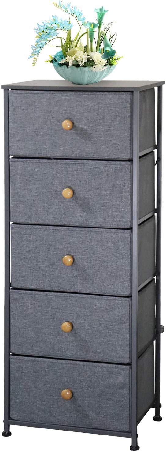 5 Drawer Fabric Dresser with Steel Frame (Dark Gray) P600484