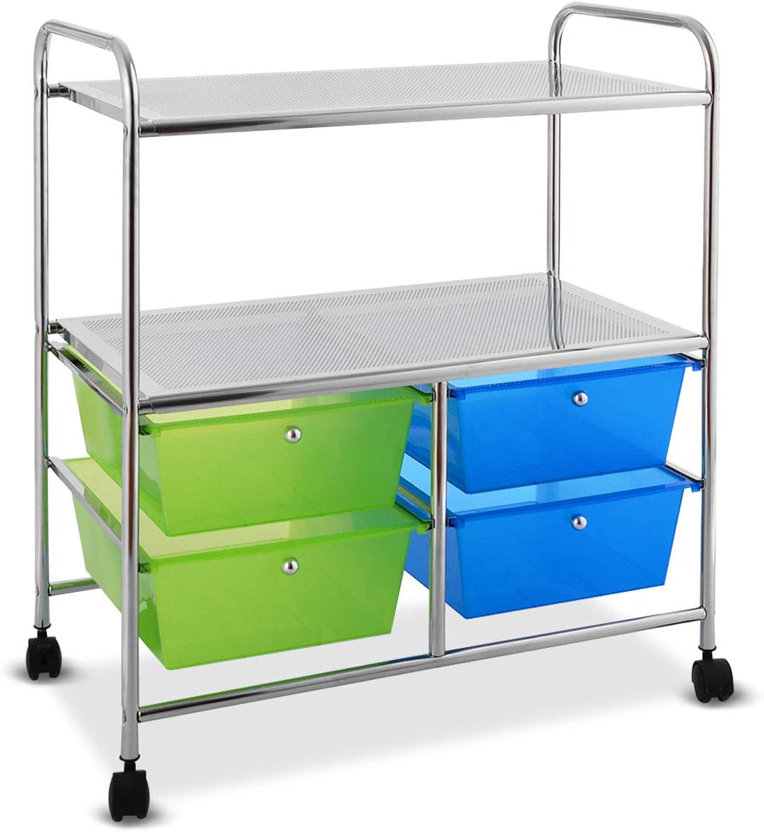 White Rolling Storage Cart with 4 Drawers 2 Shelves Y20189