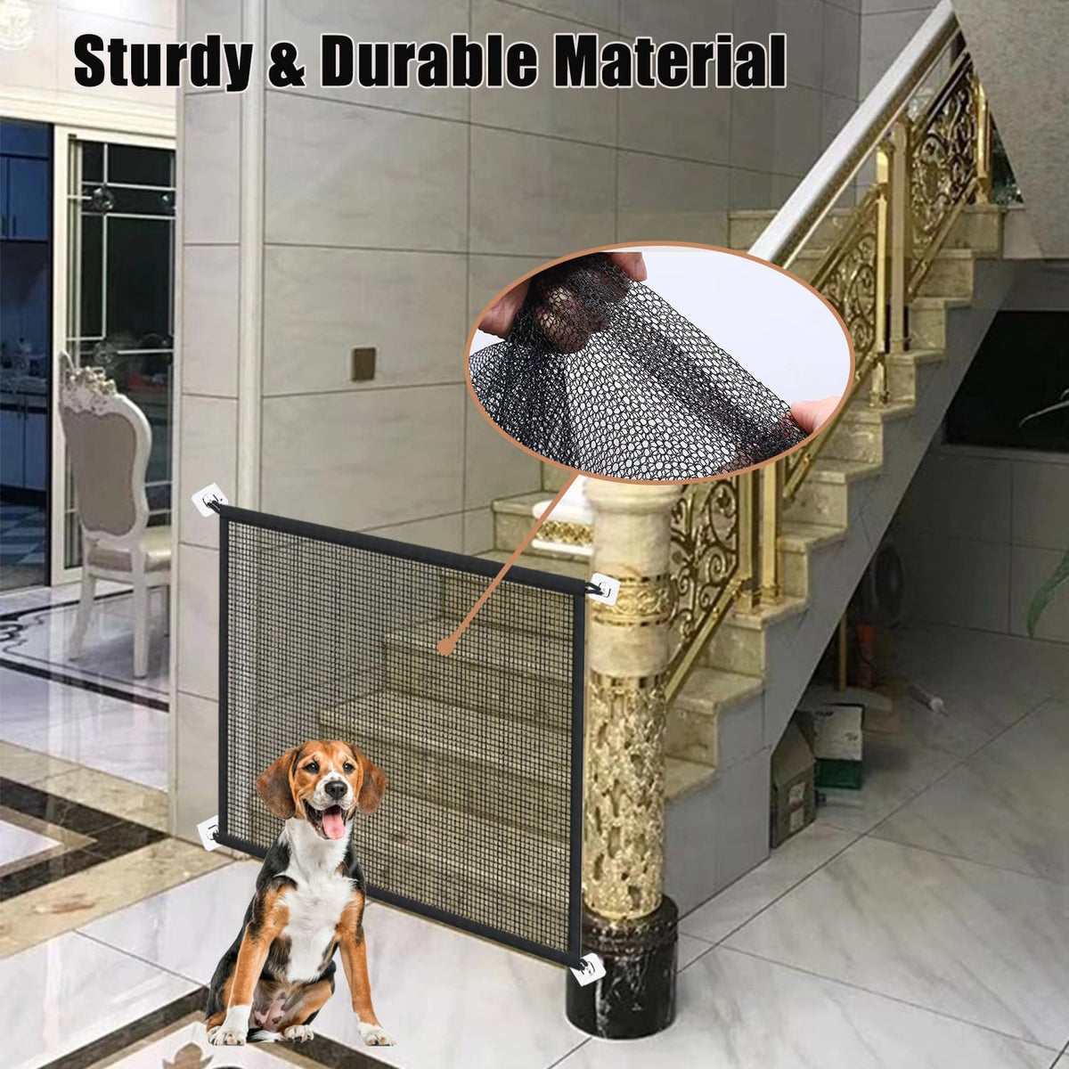Portable Mesh Pet Gate, 43.5" W x 31" H, 6 Hooks D2792