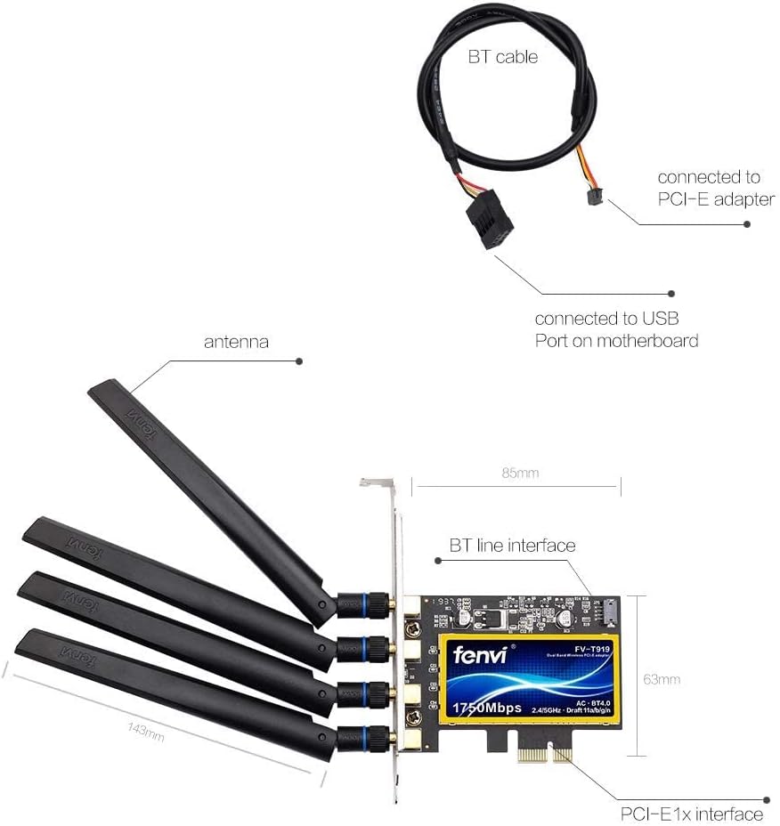 PCI-E WiFi Adapter 1750Mbps Dual Band 802.11ac BT4.0 E319
