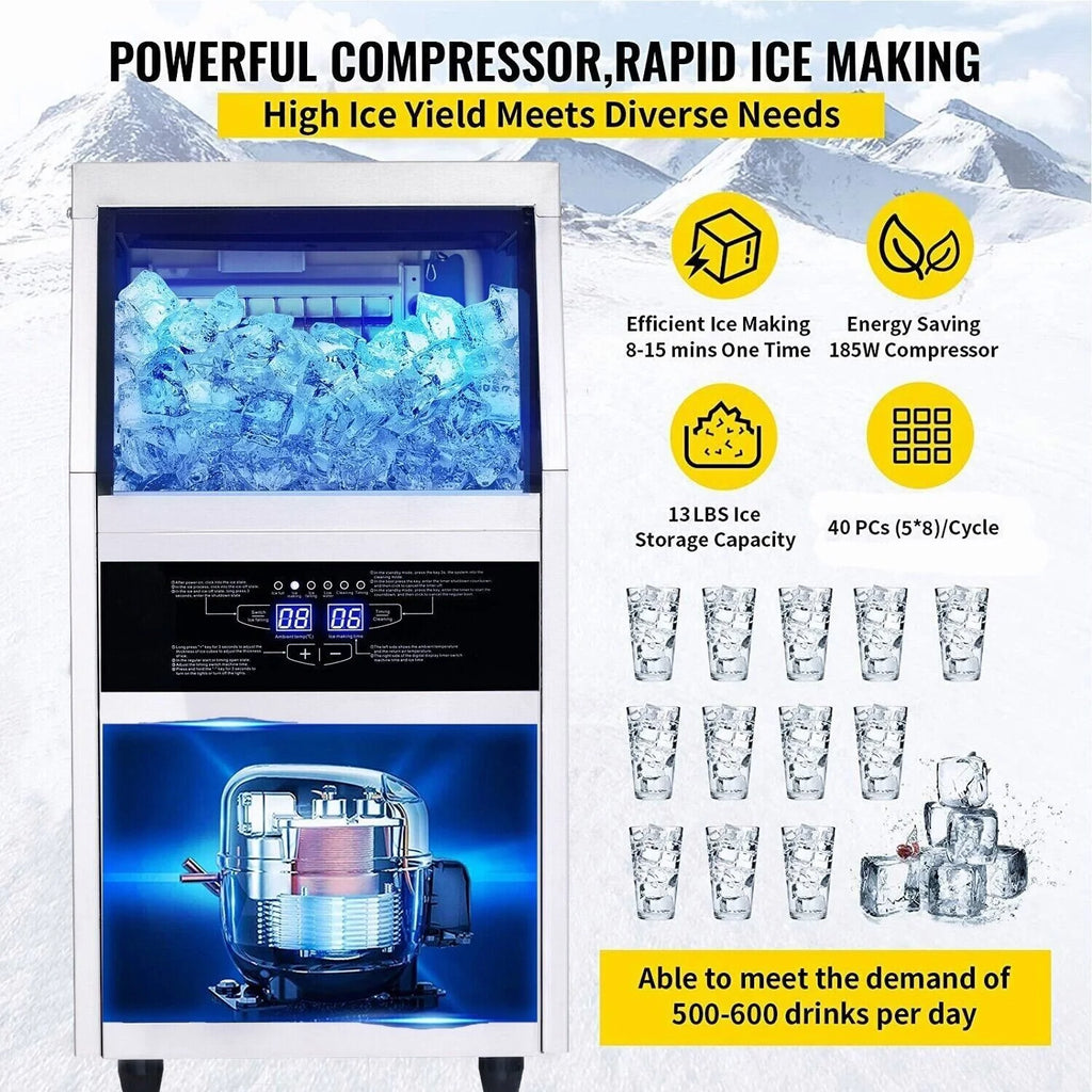 Commercial Ice Maker 90lb Stainless Steel Built-in Cube Machine K22032