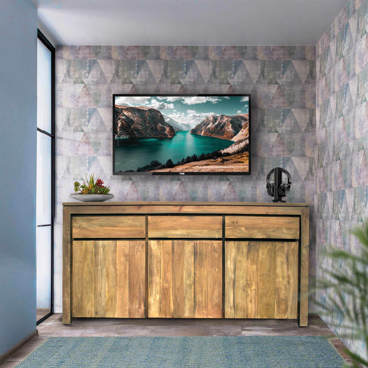 Recycled Teak Wood Buffet with 3 Doors and 3 Drawers E73984