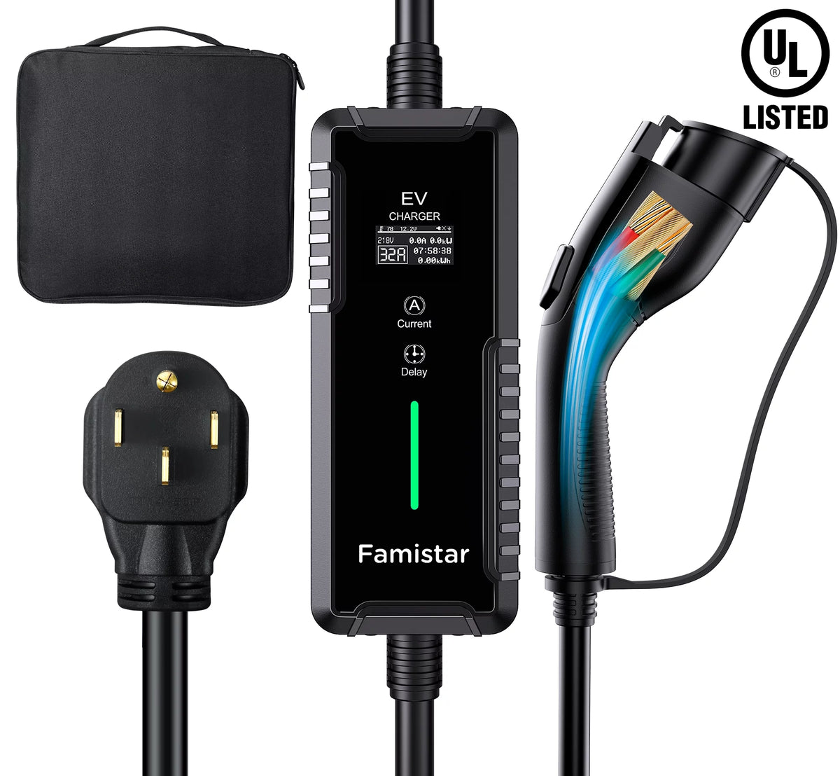16Amp 110-240V Portable J1772 Electric Car Charger with 25ft Cord R9356
