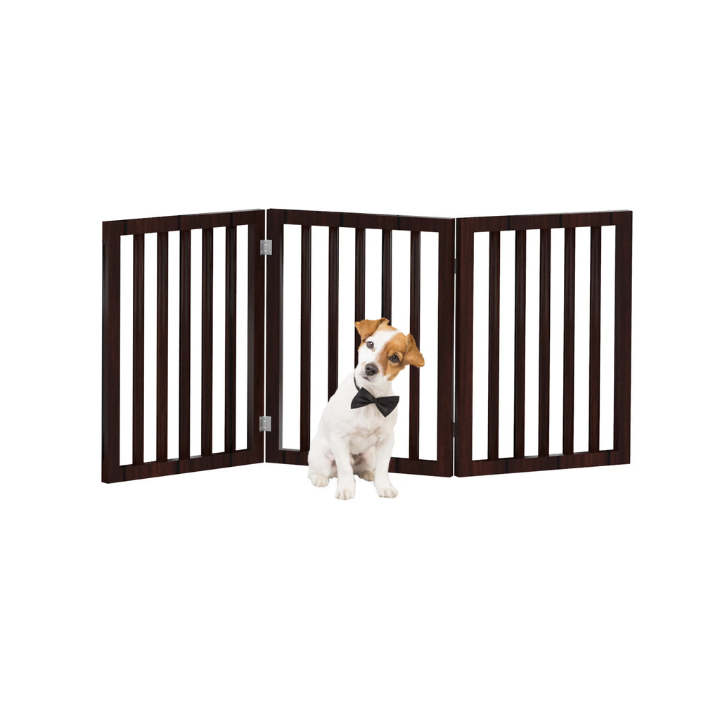 3 Panel Brown Wooden Freestanding Pet Gate E6356