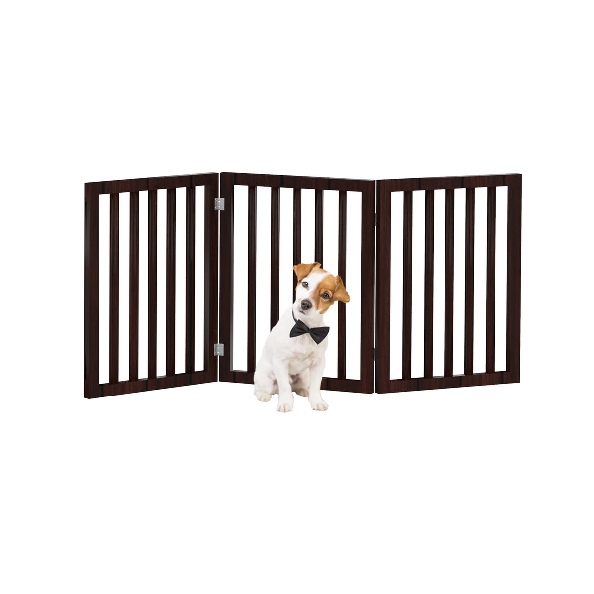 3 Panel Brown Wooden Freestanding Pet Gate E6356