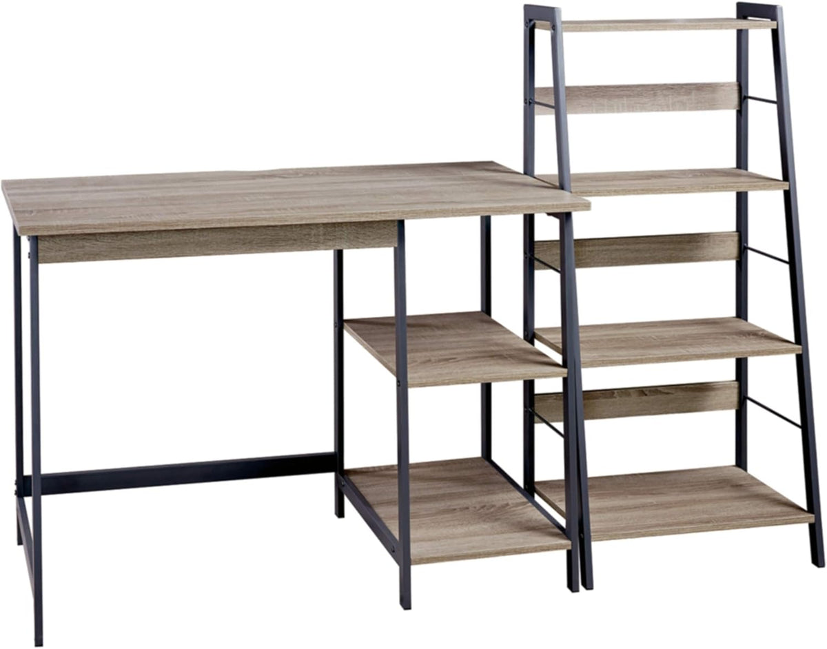 Modern Home Office Desk & 4-Shelf Bookcase Set Reclaimed Wood O836022