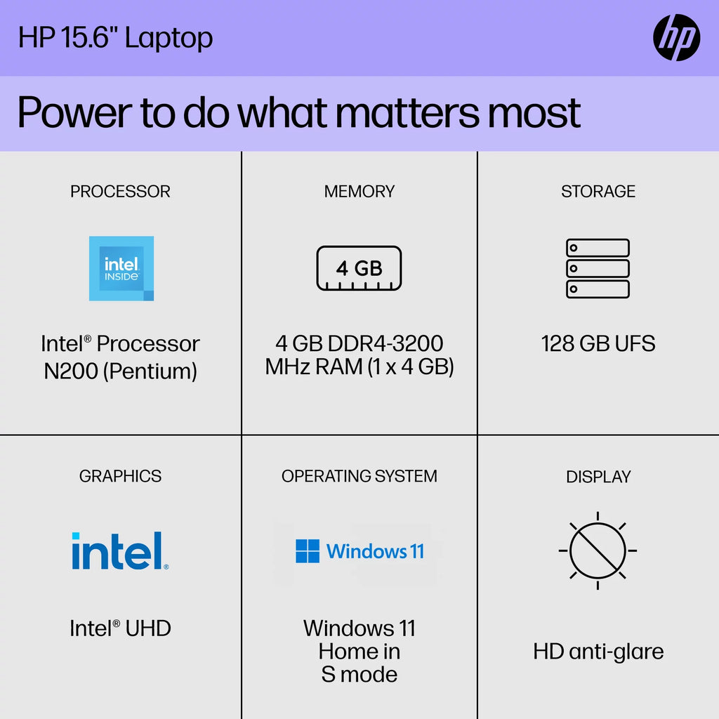 15.6" Laptop, Intel Processor N200, 4GB RAM, 128GB UFS, Natural Silver, Windows 11 Home P25746