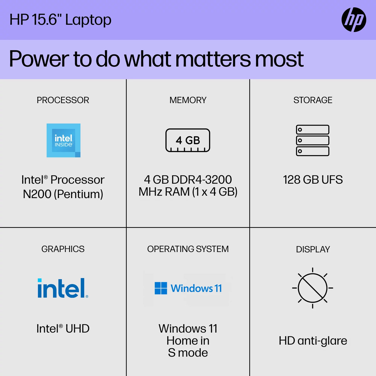 15.6" Laptop, Intel Processor N200, 4GB RAM, 128GB UFS, Natural Silver, Windows 11 Home P25746