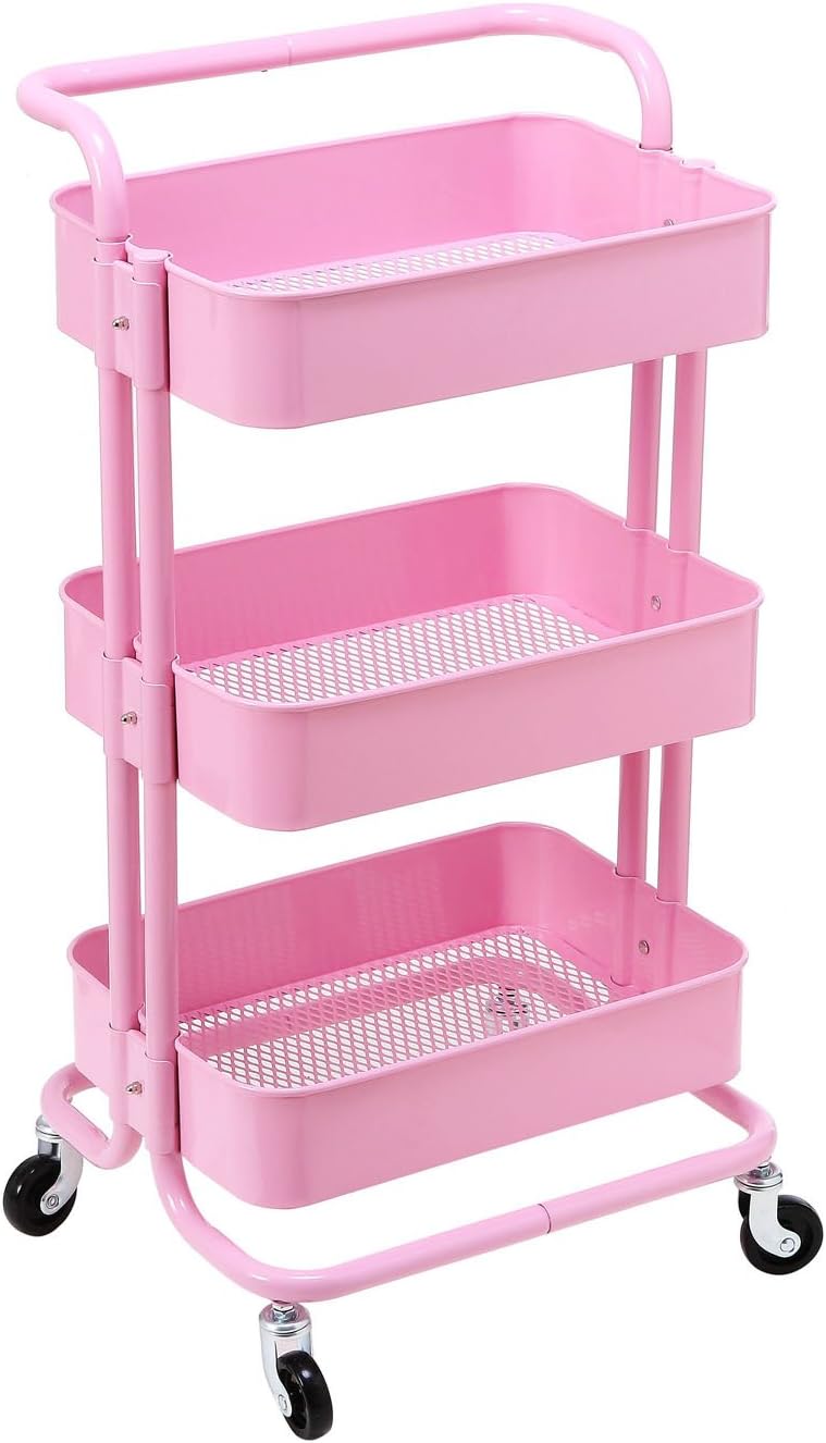 3-Tier Metal Rolling Utility Cart with Handles J70489