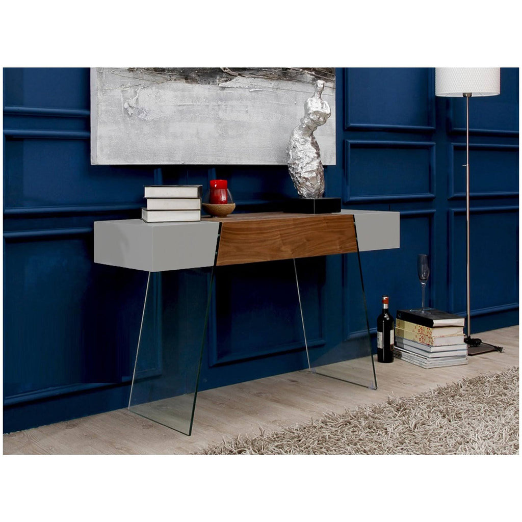 Walnut Veneer Gray Lacquer Console Table L9271