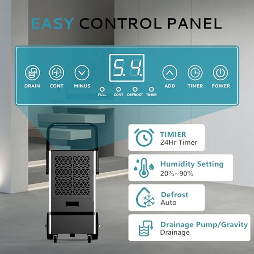 160 Pints Commercial Dehumidifier with Drain Hose, Timer and 4 Wheels M124619