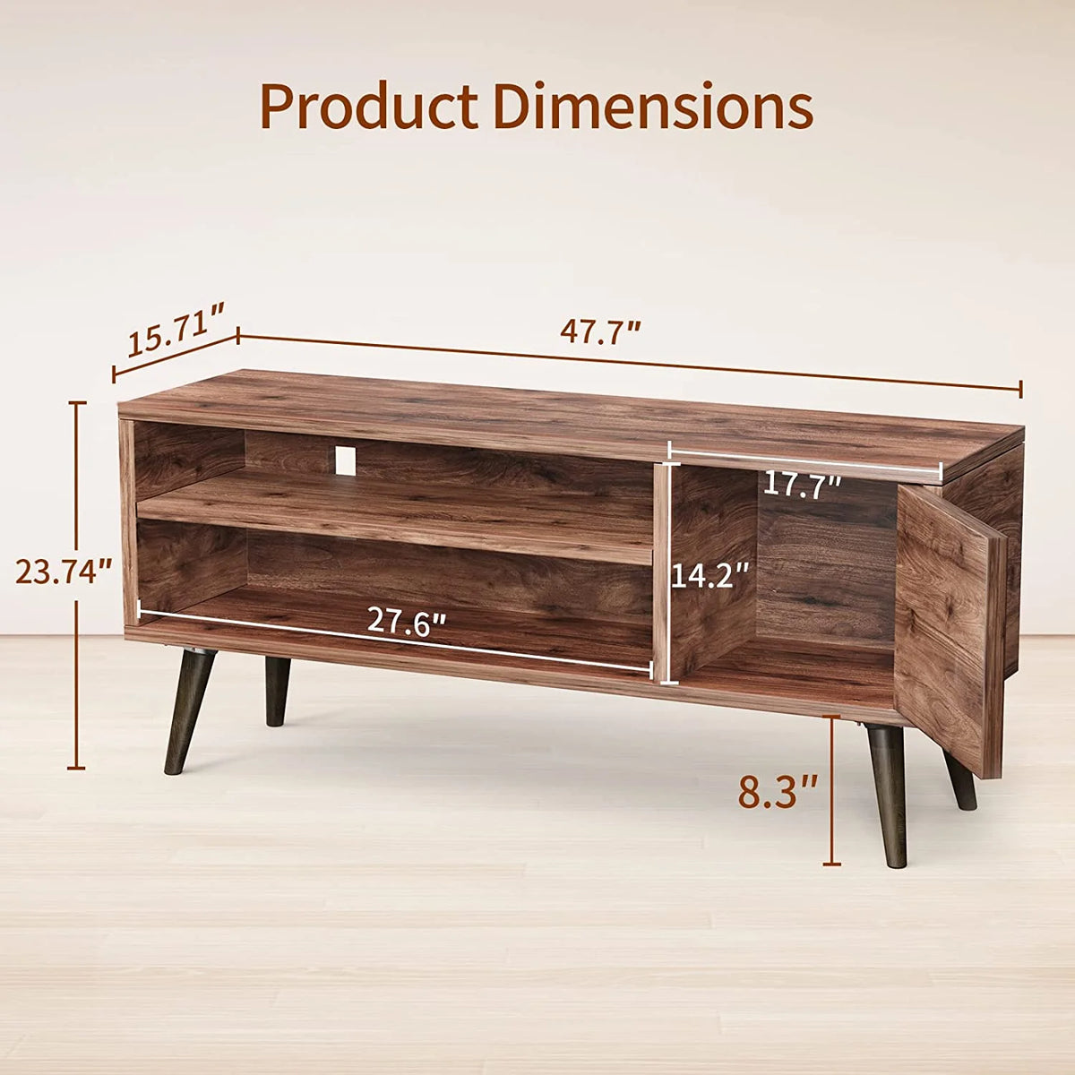 Walnut TV Stand with Storage Cabinet for TVs up to 55 inch W95931