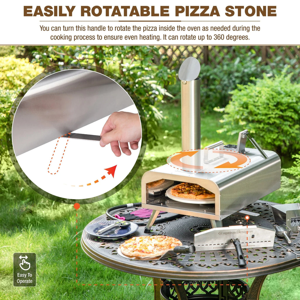 Outdoor Wood Fired & Gas Pizza Oven with Rotatable Pizza Stone C422025