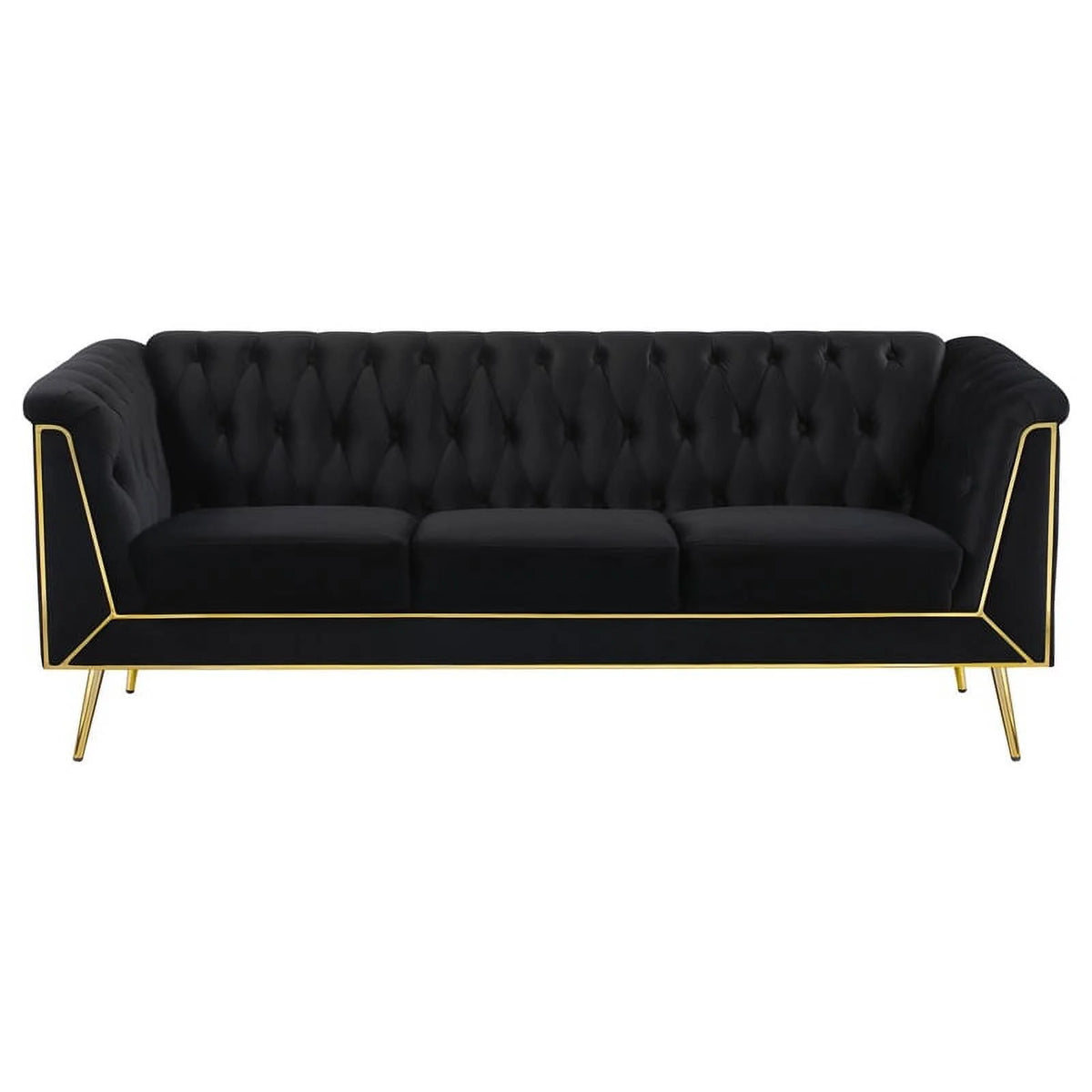 3-piece Fabric Tuxedo Arm Tufted Back Set in Black N23729