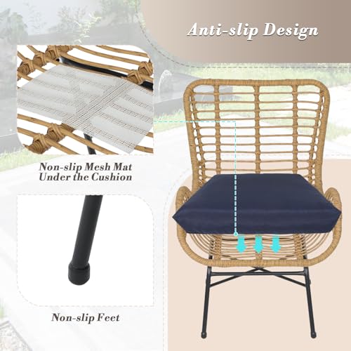 3 Pieces Rattan Outdoor Table and Chairs Set with Cushion D66764