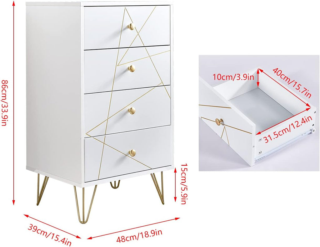 White Wood 4 Drawer Chest of Drawer E8382