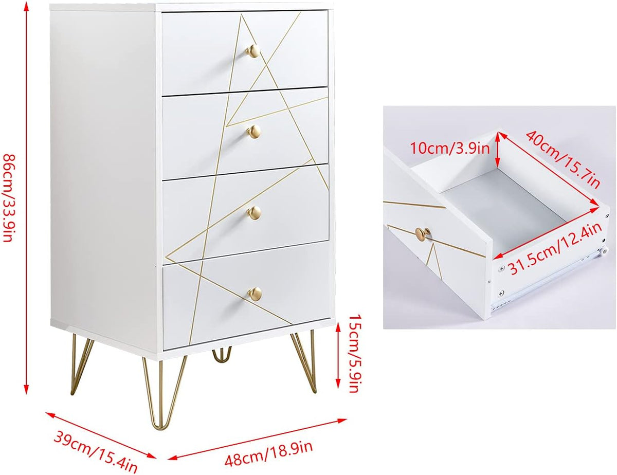 White Wood 4 Drawer Chest of Drawer E8382