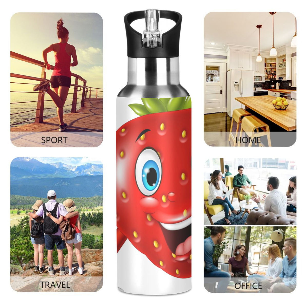 Strawberry Stainless Steel Insulated Water Bottle with Straw Lid K57225