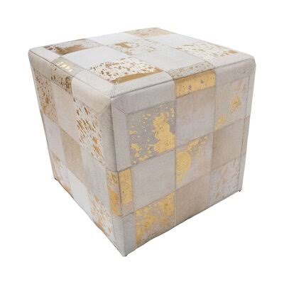 Gold/Gray Genuine Leather Square Pouf Ottoman P57315