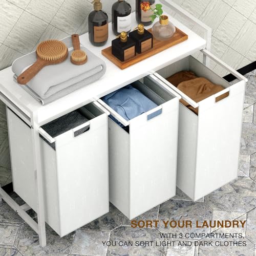 White 3 Section Laundry Hamper with 3 Removable Bags M825