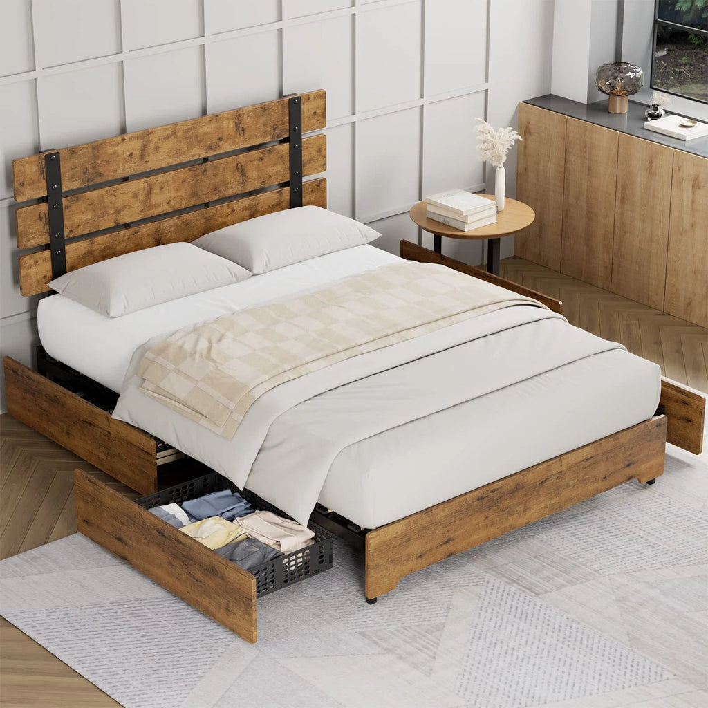 Queen Bed Frame with 4 Storage Drawers Y449