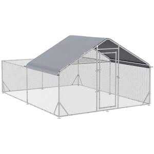 Metal Chicken Coop Walk-in Enclosure with Cover Y24458