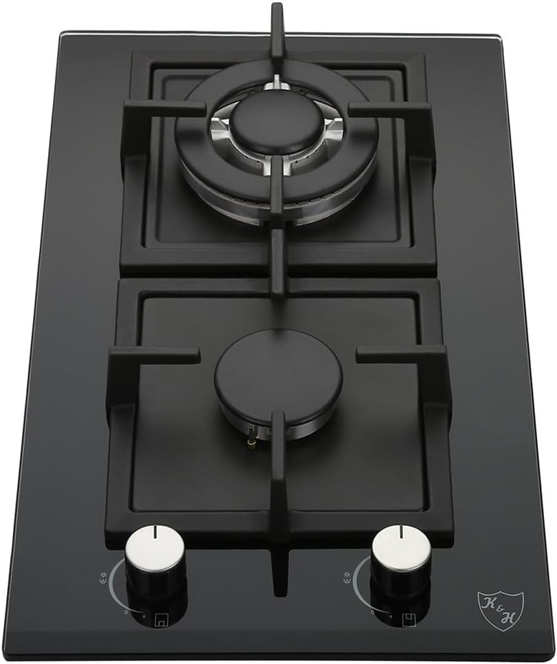 2 Burner 12 Inch Built-in LPG/Propane Gas Stove Top Glass Surface Cast Iron Cooktop X35256