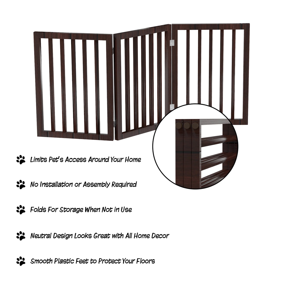3 Panel Brown Wooden Freestanding Pet Gate E6356
