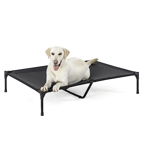 Raised Dog Bed for Large Dogs, Heavy Duty Pet Cot with Washable Mesh, Black K1003