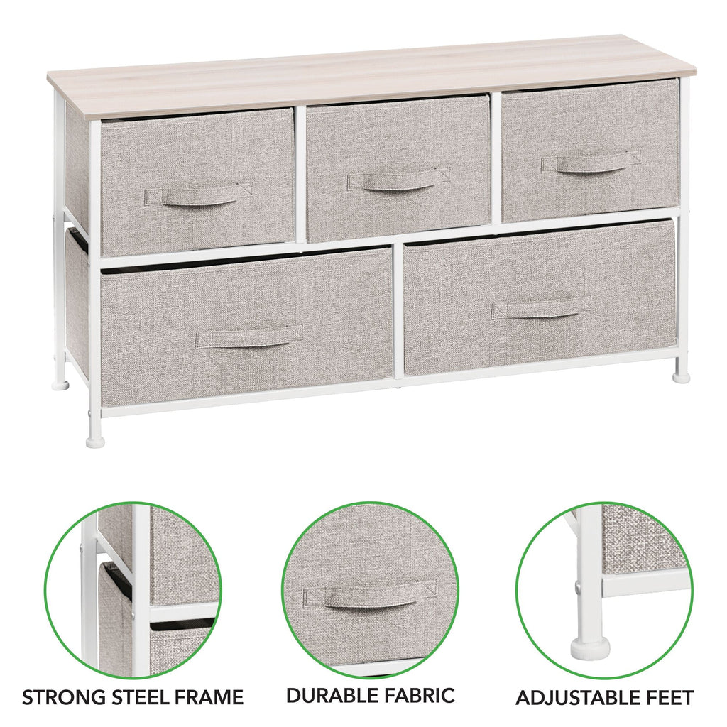 Wide 5 Removable Fabric Drawers Storage Dresser O153425