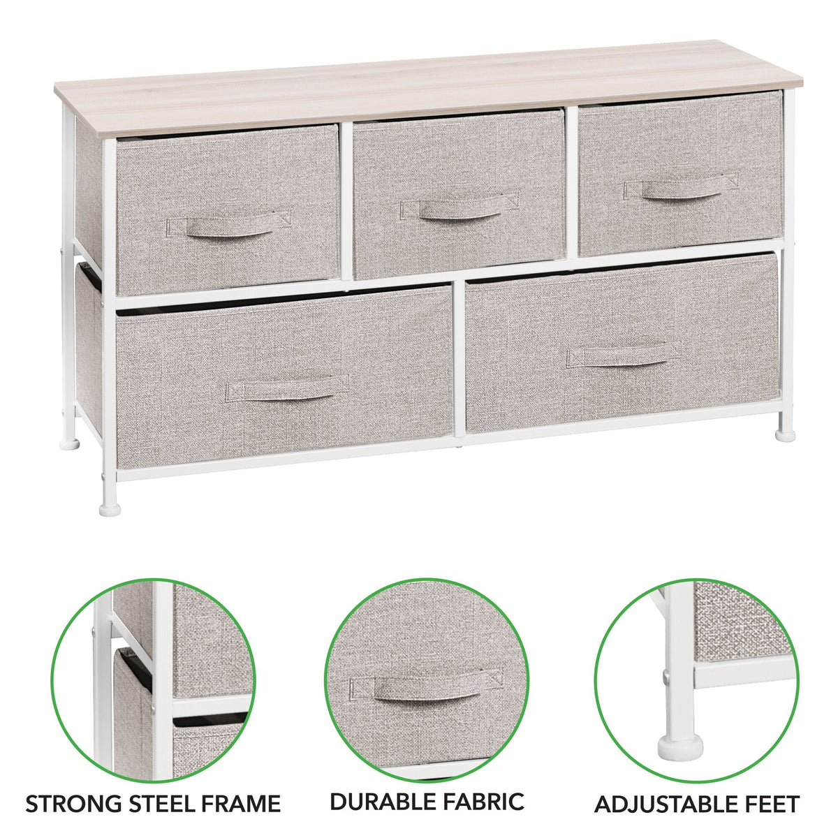 Wide 5 Removable Fabric Drawers Storage Dresser O153425