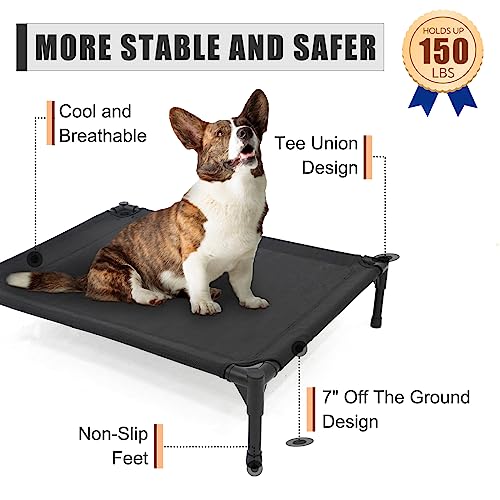 Raised Dog Bed for Large Dogs, Heavy Duty Pet Cot with Washable Mesh, Black K1003