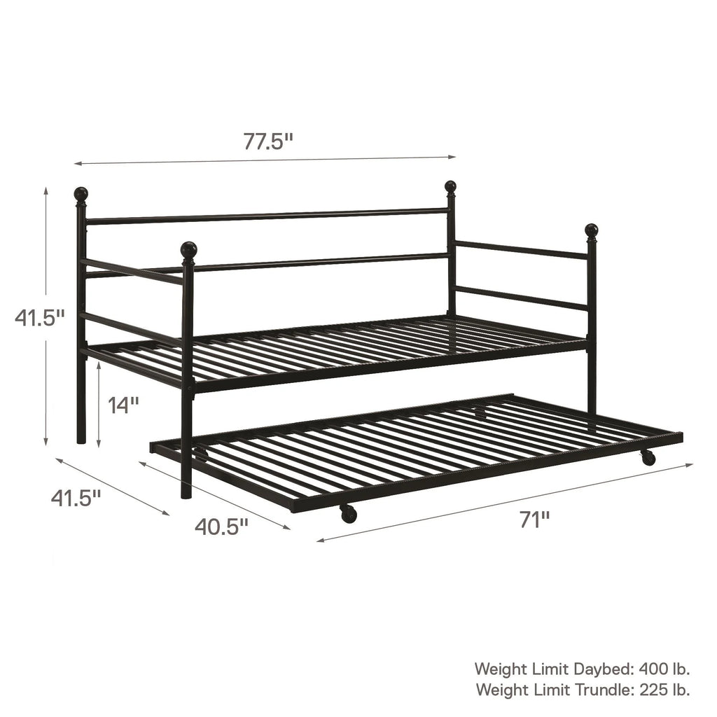 Black Metal Daybed with Trundle, Twin Size Z699