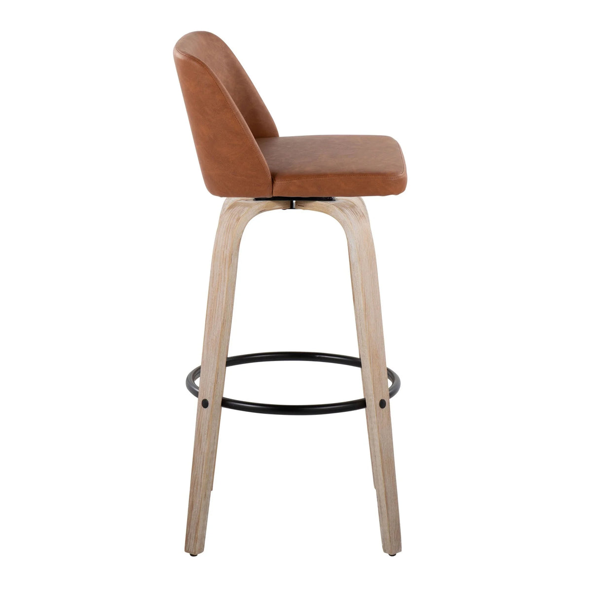 White Washed Wood Camel Faux Leather Swivel Barstool Set of 2 N613