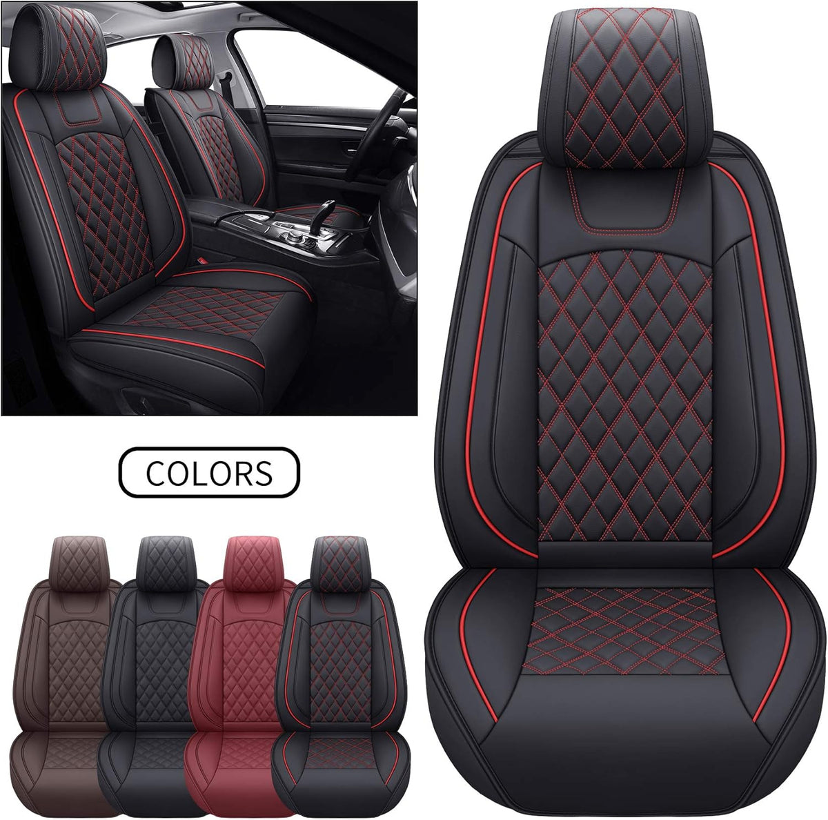 Waterproof Faux Leather Car Front Seat Covers 2 PCS Black S103