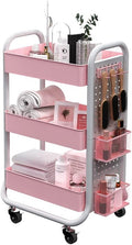 3 Tier Rolling Metal Utility Cart with Hooks Storage Bins Y4016