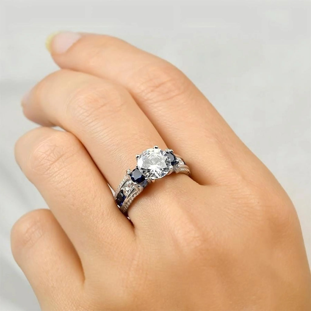 Sterling Silver Blue Sapphire Cubic Zirconia Ring G70866