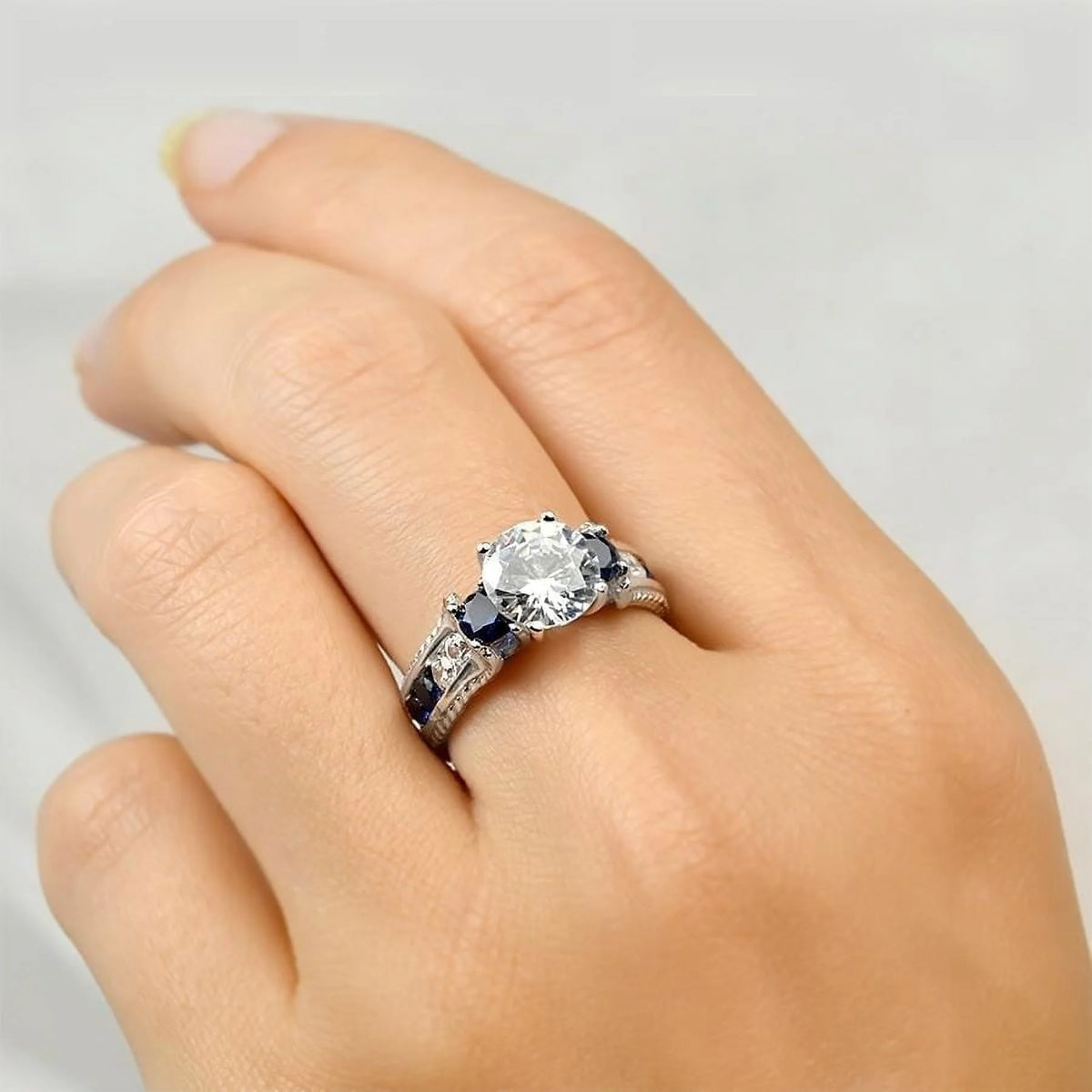 Sterling Silver Blue Sapphire Cubic Zirconia Ring G70866