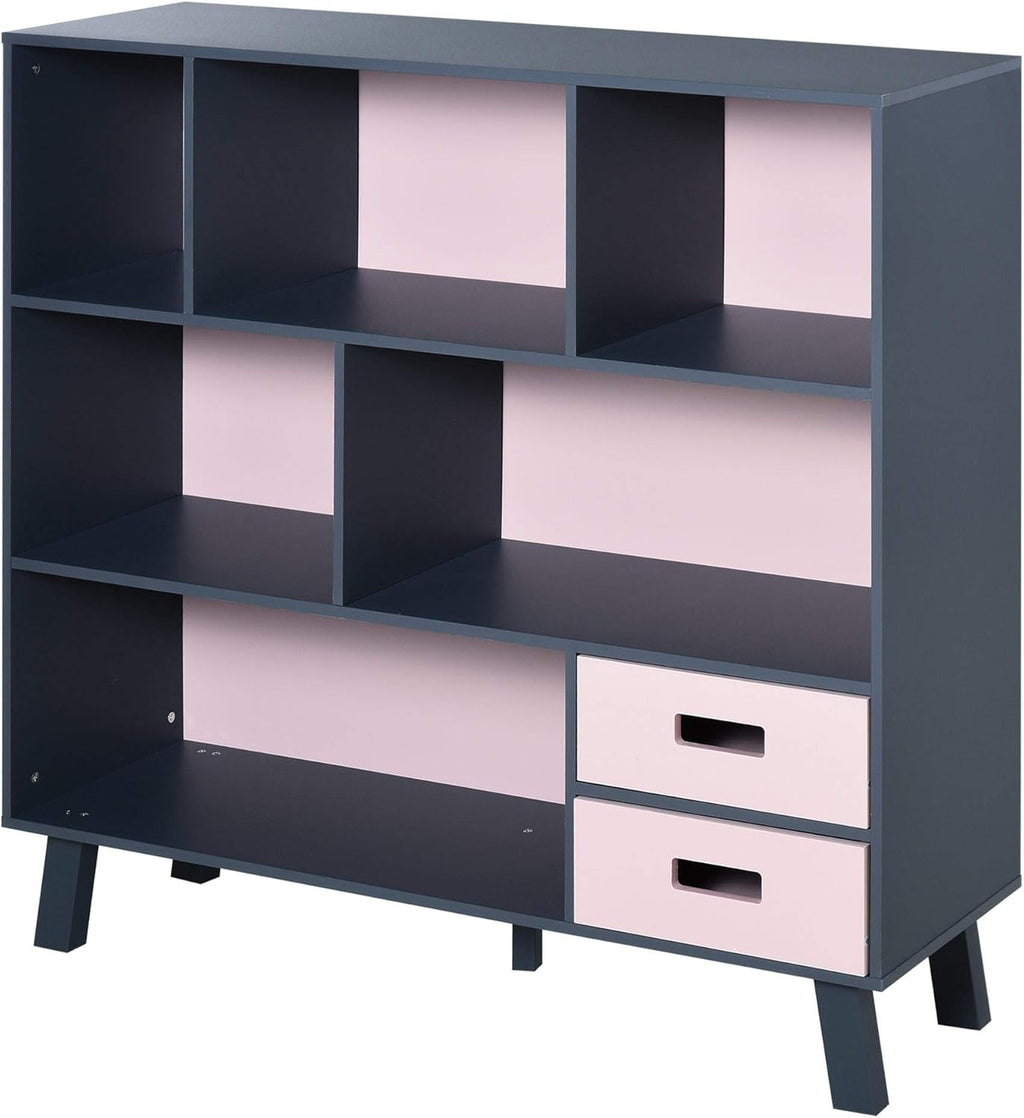 3-Tier Dark Blue Bookcase with Drawers C486863