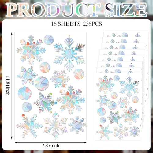236 Pcs Christmas Snowflake Window Clings V78152