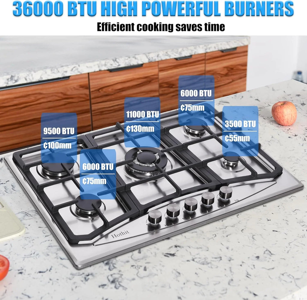 30" 5 Burner Built-in Stainless Steel Gas Cooktop S6347