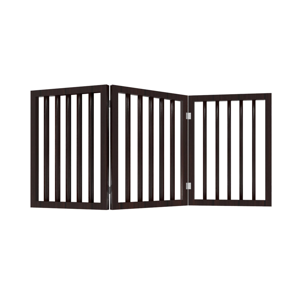 3 Panel Brown Wooden Freestanding Pet Gate E6356