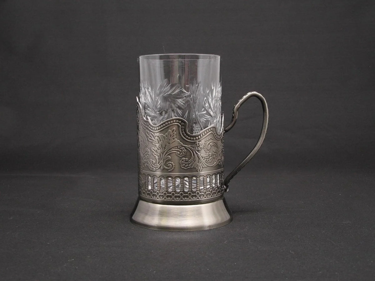 Russian Crystal Hot Tea Glass 8.5 Oz & Metal Glass Holder H427123