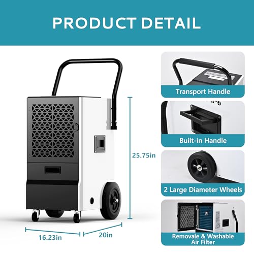 160 Pints Commercial Dehumidifier with Drain Hose, Timer and 4 Wheels M124619