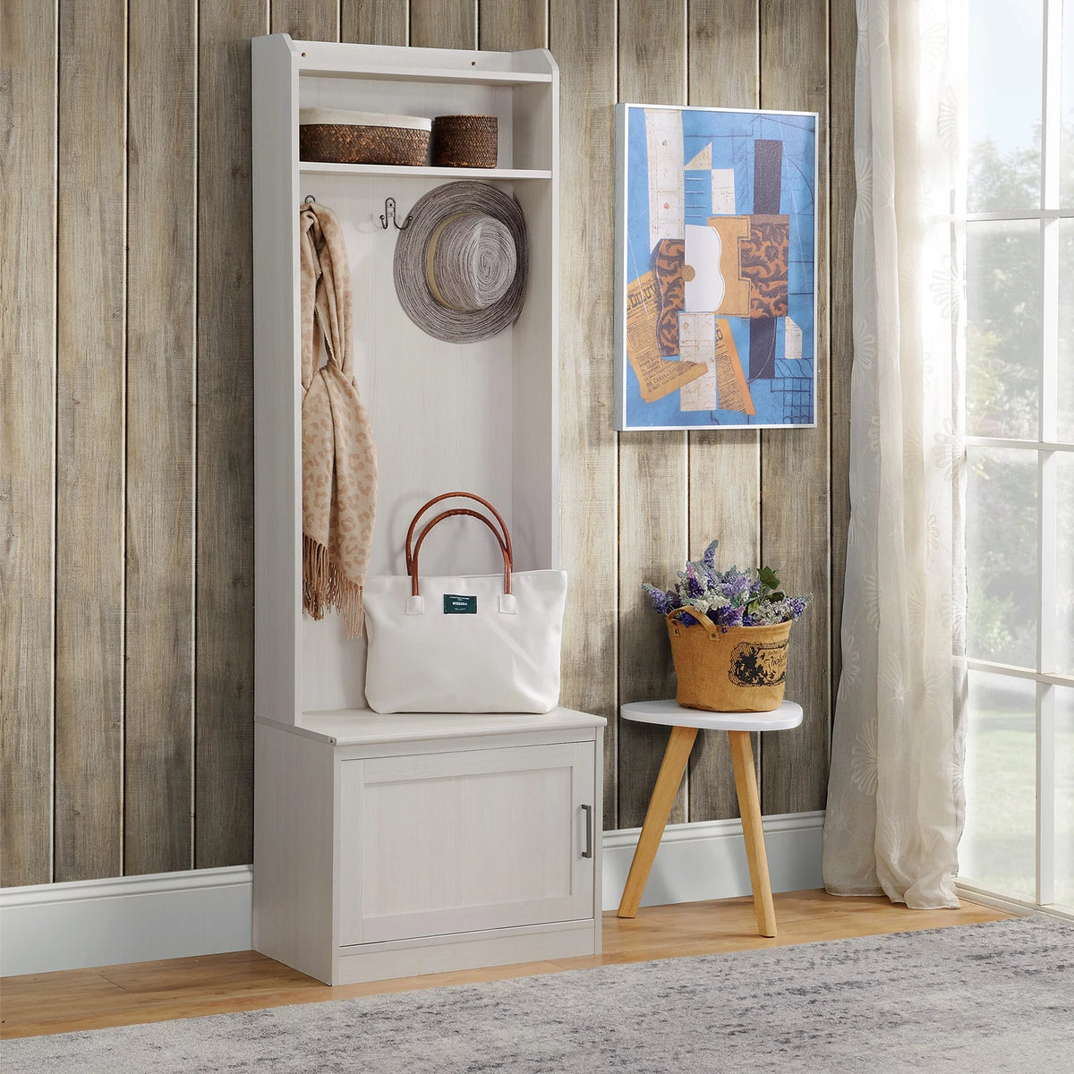 White Hall Tree with Shoe Storage Bench and Coat Rack K227