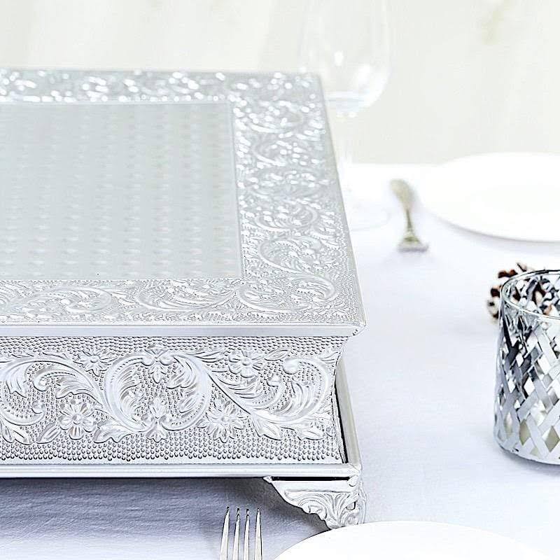 Silver Square Embossed Wedding Cake Stand Riser L65054